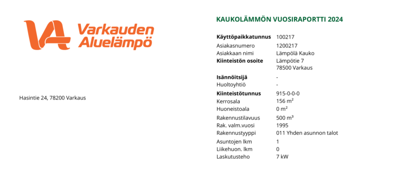 Kohdekohtaiset tiedot löytyvät raportin oikeasta reunasta